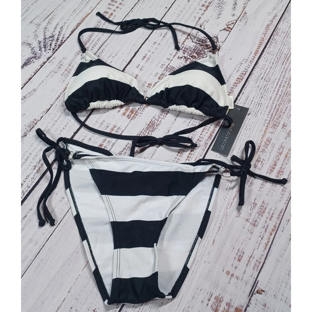 Beach Club Society Bikini Swimsuit Womens Small Navy White NWT Striped 2 Piece